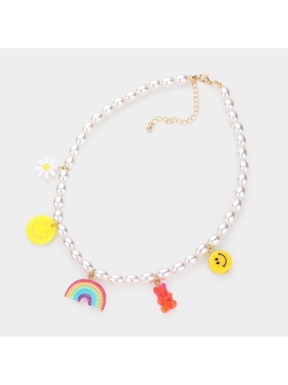 NWT Pearl Charm Necklace Daisy Flower Smiley Rainbow Gummy Bear